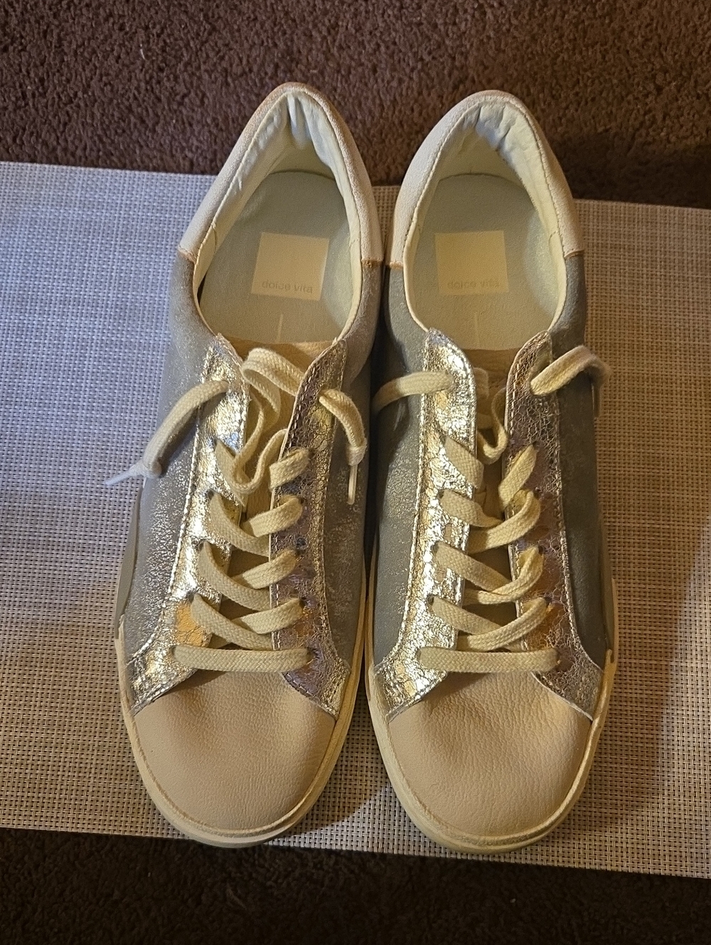 Dolce Vita Metallic Silver and Cream Low-Top Sneakers NWOT